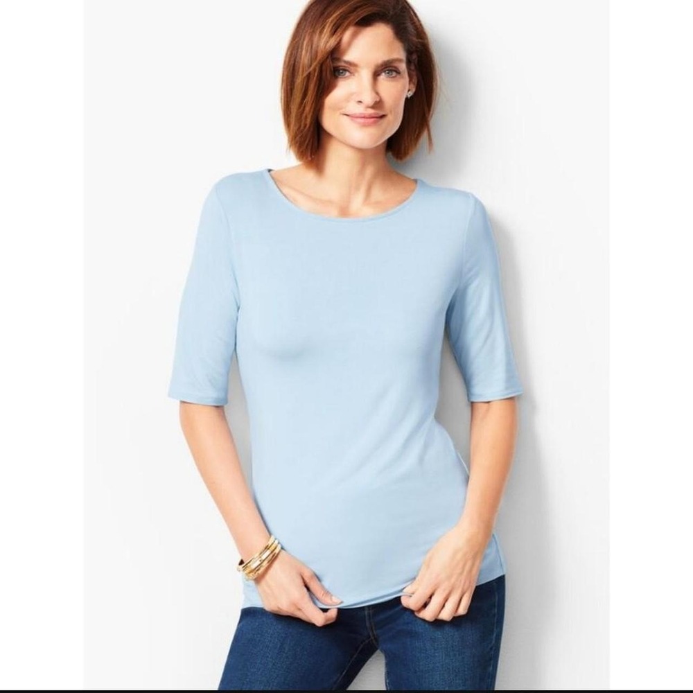 Talbots  Light blue scoop neck 3/4 sleeve top Size M